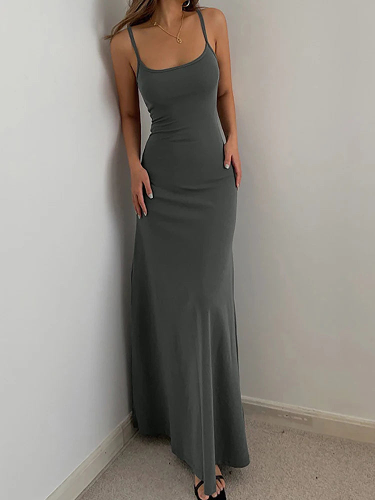 Simple Long Backless Slim Waisted Dress