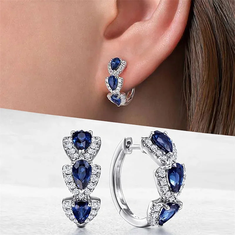 Luxury  Blue Cubic Zirconia Hoop Earrings