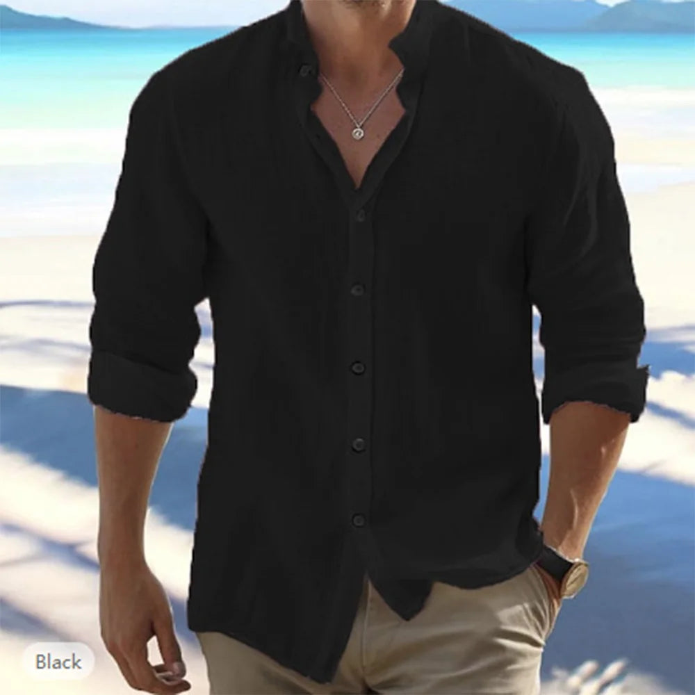 Cotton Linen Men's Long-Sleeved Shirts Summer
