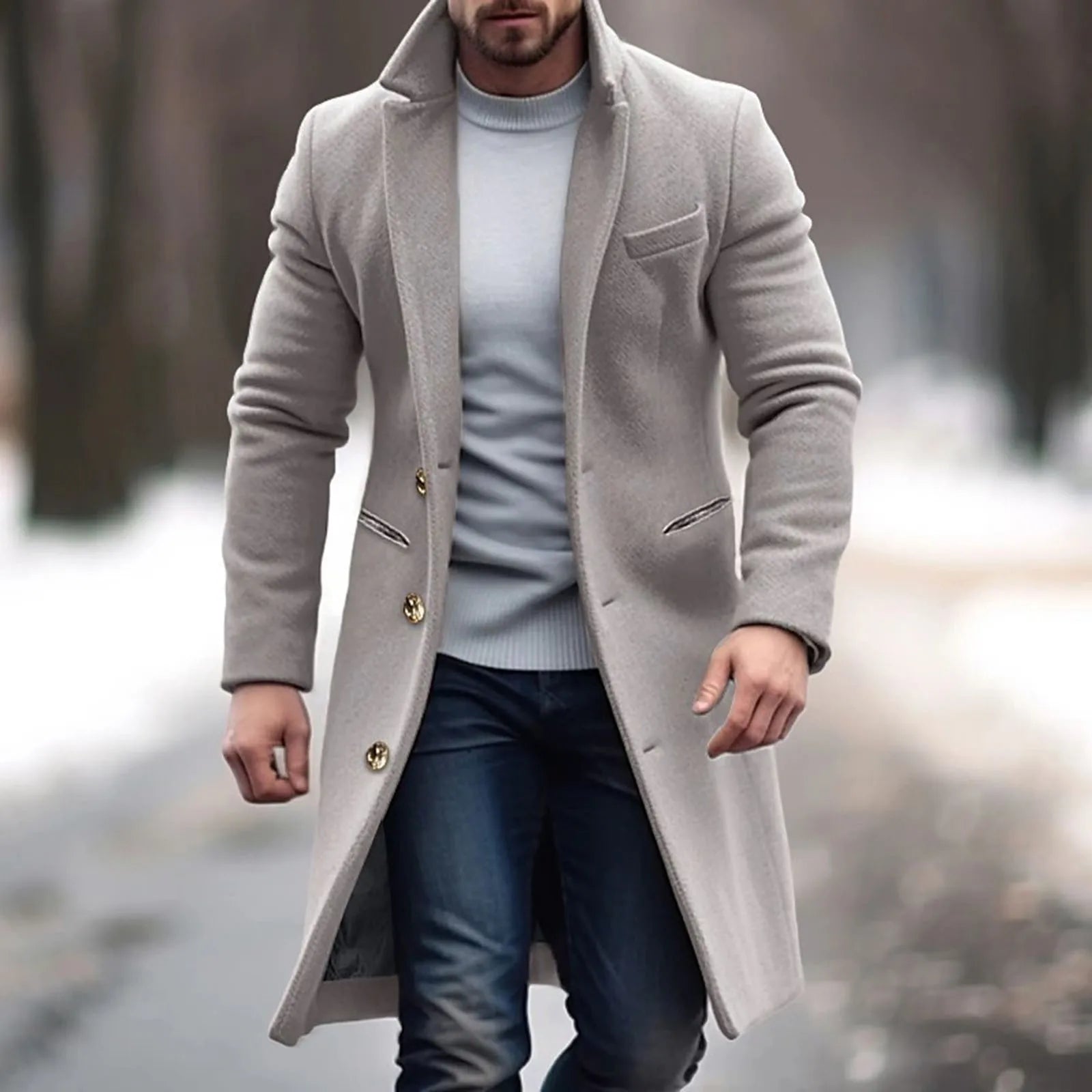 Woolen Mid Length Trench Coat Fashion Jacket